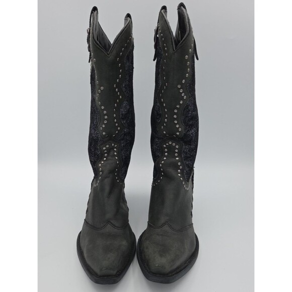 Laredo Black Studded Cowboy Boots with Buckle Details and Silver Hardware Sz 6.5 - Picture 3 of 7